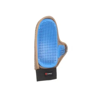 Afbeelding van Flamingo Pienna Massage &amp; Verzorgingshandschoen Honden Metalen Pinnen Taupe/blauw 24x18x2,5 1st 137750
