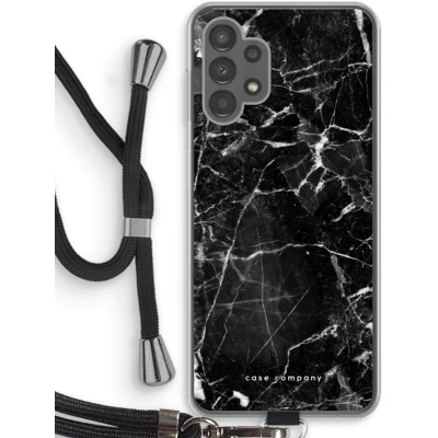 Afbeelding van Case Company® hoesje met Koord geschikt voor Samsung Galaxy A13 4G Zwart Marmer Telefoonhoesje Bescherming aan alle Kanten en Over de Schermrand