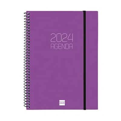 Afbeelding van Finocam Agenda 2024, spiraalbinding, ondoorzichtig, horizontaal weekoverzicht, januari 2024 december (12 maanden), paars, internationaal