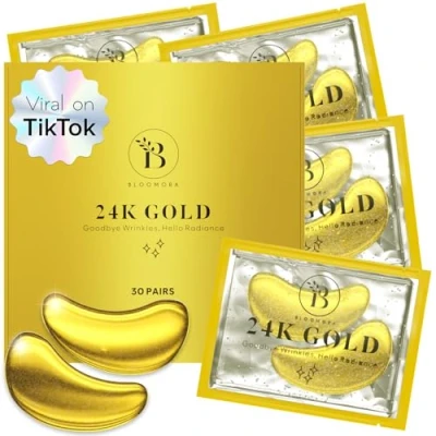 Image de BLOOMORA Lot de 30 paires coussinets pour les yeux en or 24 K Avec niacinamide et à l&#039;acide hyaluronique éliminer cernes Patchs