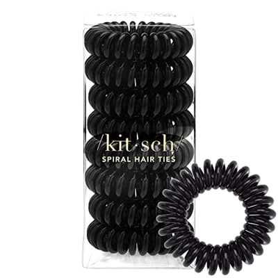Afbeelding van Kitsch 8 stuks spiraalhaarelastiekjes voor telefoon, paardenstaart zonder plooien, zwart