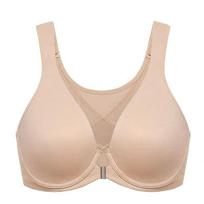 Afbeelding van DELIMIRA Damesbeha, sluiting voor, diepe houding, met beugel, grote maat, Beige