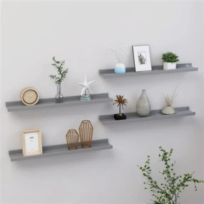 Afbeelding van Wandschappen 4 st 60x9x3 cm grijs