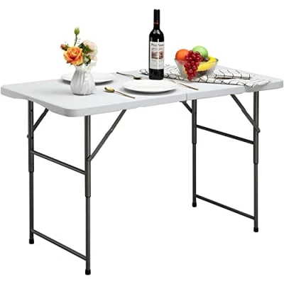 Afbeelding van HollyHOME Klaptafel, campingtafel, 122 cm, picknicktafel, in hoogte verstelbaar, tafel voor tuin, BBQ, catering, keuken, feest, buiten, binnen