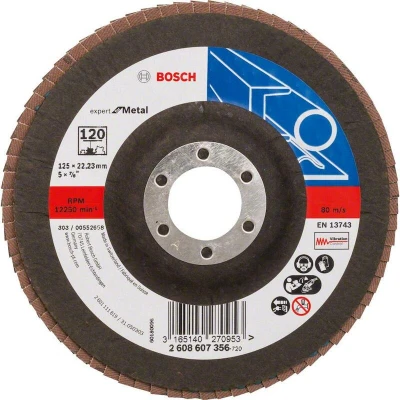 Image de BOSCH 2608607356 plateau de ponçage à lamelles X551 Expert pour métal, diamètre 125 mm, grain 120, version droite
