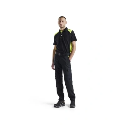 Afbeelding van Blaklader Industrie werkbroek stretch met kniezakken 1448 1832 Zwart/High Vis Geel C52