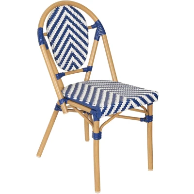 Afbeelding van Oviala Parijse bistro stijl tuinstoel van aluminium en blauw rotan
