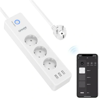 Afbeelding van Wifi stekkerdoos (16 A, 3 voudig, USB poorten, compatibel met Alexa en Google Home, besturing via app, stroomverbruik meting, timerfunctie, 1,5 m)