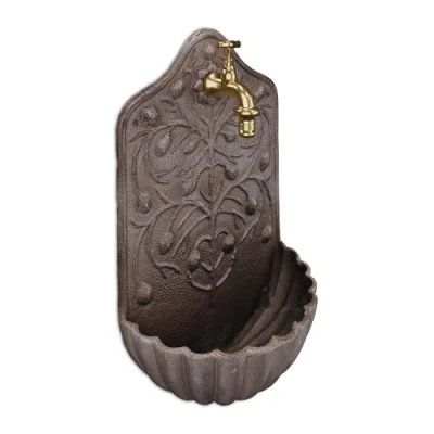 Afbeelding van Relaxdays muurfontein met kraan buitenkraan 40x24x15 cm antieke stijl gietijzer
