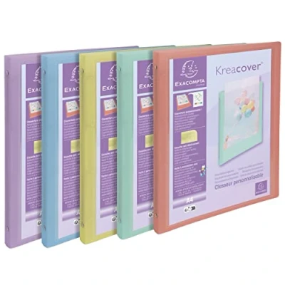 Image de Exacompta Réf. 51279E 1 Lot de 5 Classeurs Souples Kreacover Pastel en Polypropylène Translucide 4 Anneaux Ronds Diam 15 mm Format Extérieur 32 x 25 cm
