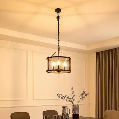 Afbeelding van Lucande hanglamp 3lichts Ijzer, glas H: 36.9 cm E14 zwart, transparant