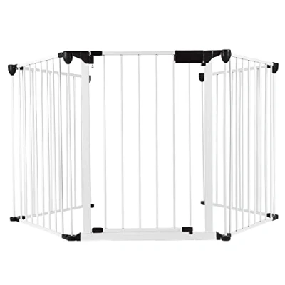 Afbeelding van Kids Uitbreidbaar veiligheidshek voor open haard, beschermingsrooster, verstelbaar en beweegbaar huisdierhek, 310 x 2,5 75 cm, wit, 5 stuks