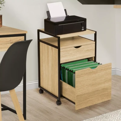 Image de Caisson de bureau support imprimante DETROIT 2 tiroirs design industriel