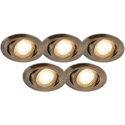 Afbeelding van QAZQA Set van 5 moderne inbouwspots brons incl. LED 3 staps dimbaar