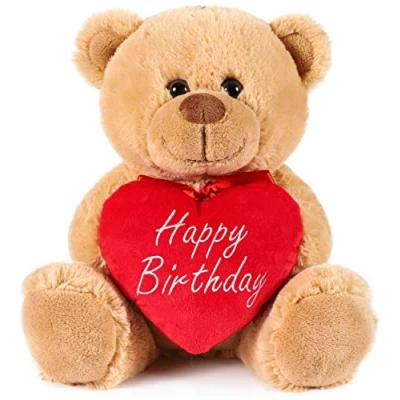 Afbeelding van BRUBAKER Teddybeer Pluche Beer met Hart Rood Happy Birthday 25 cm Teddy Knuffel Bruin Lichtbruin Verjaardag Cadeau