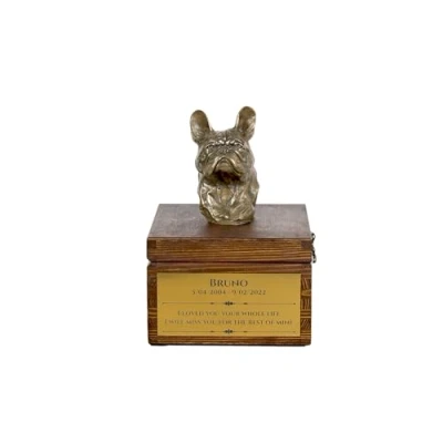 Afbeelding van Franse Bulldog urn hond met beeldje gepersonaliseerde hondenurn