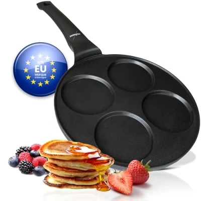 Afbeelding van endusor Pancake pan spiegeleipan Ø26cm met [PowerShield] coating Inductie Ceran Gas Elektro 4x vorm maker eierpan voor pannenkoeken spiegelei liwantsen poffertjes Blinis Nu bekijken