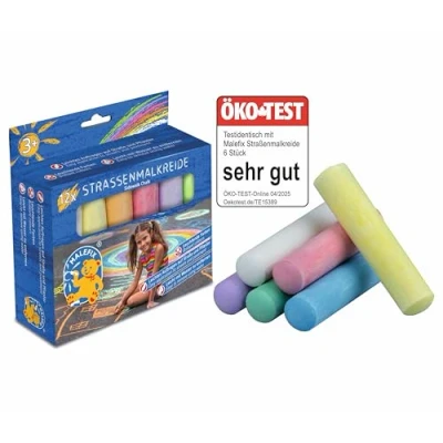 Afbeelding van Pustefix MALEFIX 12 stuks straatverfkrijt voor kinderen en volwassenen, verschillende kleuren, helder krachtig, in water oplosbaar krijt, hoogwaardig, straat erf