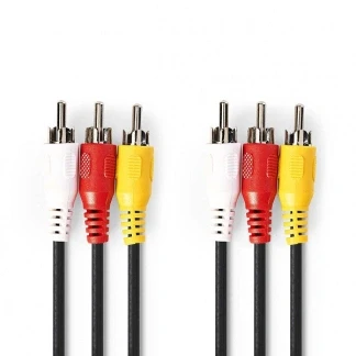 Afbeelding van Composiet AV kabel Nedis 10 meter (3x tulp naar 3x tulp, Vernikkeld)