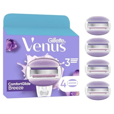 Image de Gillette Venus ComfortGlide Breeze Lames Pour Femme, x4 Recharges de Lames, Manche Métallique Réutilisable Et Support Douche