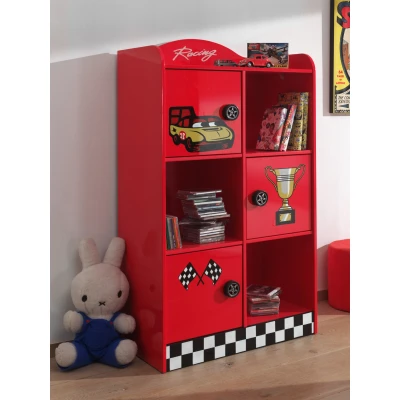 Afbeelding van LUCEVI Racer Kinder Boekenkast Serie Carbed Rood 76x42x133 cm
