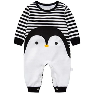 Afbeelding van Babyrompertje jongens meisjes pyjama katoen overalls zuigeling speelpak baby nachtkleding, zwart en wit (pinguïn)., 6 9 maanden