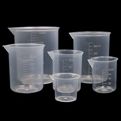 Afbeelding van PIQIUQIU Maatbeker van kunststof, 6 stuks, maatbekers voor wetenschappelijk laboratorium, herbruikbare beker, 25 ml, 50 100 150 250 500 ml