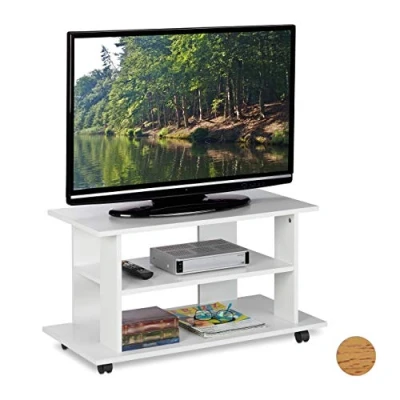 Afbeelding van Relaxdays tv kast op wielen meubel televisietafel verrijdbaar dressoir wit