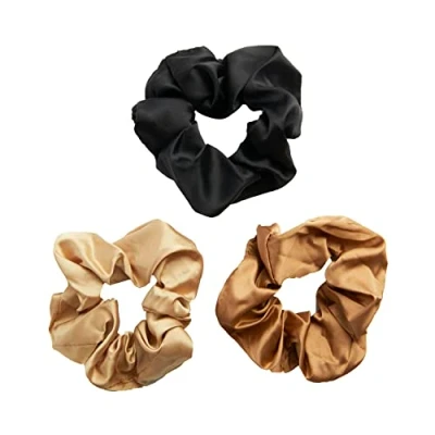 Afbeelding van Revolution Haircare Satin WIDE Scrunchie Black/blush/nude 3 PACK Haaraccessoire, Dames, Maat: One Size,