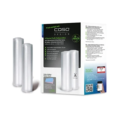 Afbeelding van CASO 2 rollen professionele 6 sterren folie 20 x 600 cm voor alle vacuümmachines SousVide compatibel, herbruikbaar, robuust en scheurvast, ca. 150 μm, 100