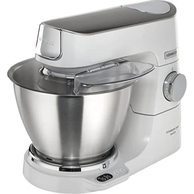 Afbeelding van Kenwood Titanium Chef Baker KVC65.001WH Keukenmachine met geïntegreerde weegschaal, 1200 W, 3 delige bakset, spatel en spatbescherming, wit