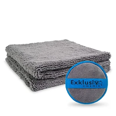 Afbeelding van Exklusiv Chemie® 2 x Q4 620 g/m² randloze microvezeldoeken + spons voor handpolijsten, absorberend, pluisvrij en beschadigt de lak niet, extra zachte doeken, 40 cm