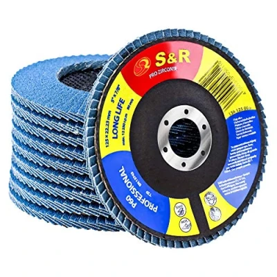 Afbeelding van S&amp;R 10 lamellenschijven 125 schuurmiddelen voor roestvrij staal, hout, metaal, korrel 60, slijpschijf met vakken slijpmachine.