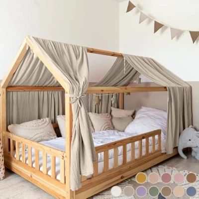 Afbeelding van Lilimaus Bedhemel 100% katoen mousseline hemel voor kinderen, kinderbedgordijnen 90 x 200 cm en 120 cm, kinderkamerdecoratie, cadeau meisjes jongens