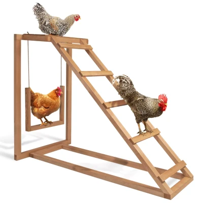 Afbeelding van Aire de jeux en bois pour poules avec balançoire et perchoir