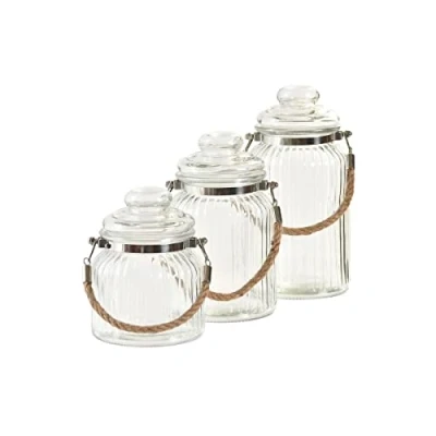 Afbeelding van Set van 3 Potjes DKD Home Decor 31 x 11 10,5 cm Natuurlijk Bamboe Borosilicaatglas
