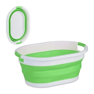 Afbeelding van Relaxdays opvouwbare wasmand kunststof draagbare wasgoedmand 36 liter heupwasmand groen