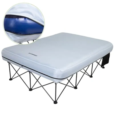 Afbeelding van FUNDANGO Tweepersoonsbedden met luchtmatras, opvouwbaar campingbed voor 2 personen matras, draagbaar luchtbed luchtpomp, bijzettafel, logeerbed reizen, vissen,