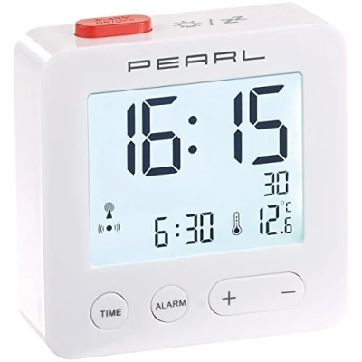 Afbeelding van Pearl Radiogestuurde reiswekker met thermometer, 6,6 x 2,1 cm, wit