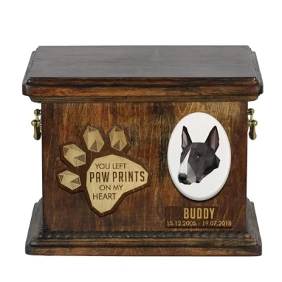 Afbeelding van Persoonlijke urn hond voor Bull Terrier as, met gravure en gedenkdoos