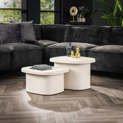Afbeelding van Hoyz Collection Salontafel Set van 2 Stone Organic Marmer Composiet