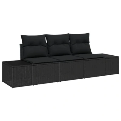 Afbeelding van vidaXL 3 delige Tuin Sofa Set met Kussens Zwart Poly Rattan