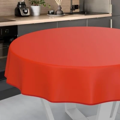 Afbeelding van Afwasbaar tafelzeil, tuintafelkleed, voor binnen en buiten, rond, 140 cm, met zoom, rood