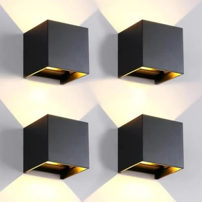 Afbeelding van Wandlamp voor buiten, binnen, verstelbaar, 3 kleuren, led, wandlamp, IP65, waterdicht, modern, zwart, 15 W, vierkante aluminium instelling van de stralingshoek, 11 cm, 4 stuks
