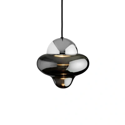 Afbeelding van Nutty hanglamp, rookgrijs / chroom, Ø 18,5 cm, glas