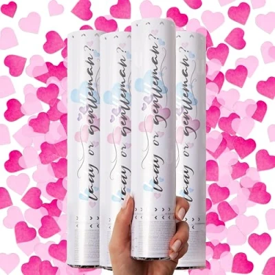 Afbeelding van Canon confetti voor geslachtsonthulling, set van 4, roze hartvormige confettikanon, werper, confettibom