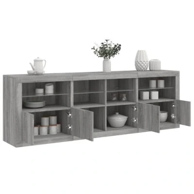 Afbeelding van vidaXL Dressoir met LED verlichting 202x37x67 cm grijs sonoma eiken