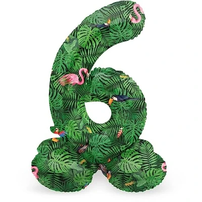 Afbeelding van Folat Staande folieballon Cijfer 6 Jungle Vibe 72 cm