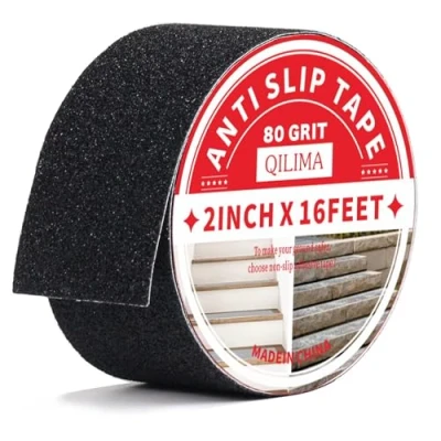 Afbeelding van QILIMA Antislip plakband met zelfklevend, 5 cm x m, voor traptreden, hoge tractie, binnen en buitenvloeren, zwart