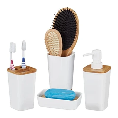 Afbeelding van Relaxdays badkameraccessoires set badkamer tandenpoetsbeker zeeppomp zeepbakje